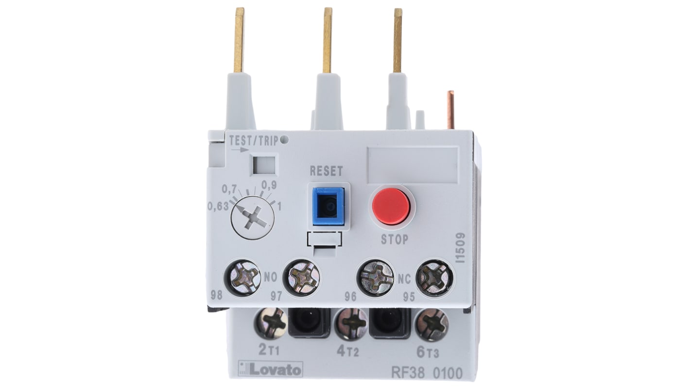 Lovato RF38 Thermal Overload Relay, 0.63 → 1 A F.L.C, 1 A Contact Rating, 3P