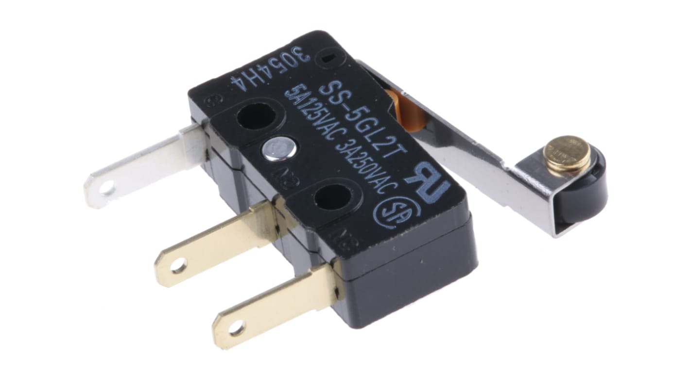 Omron Roller Lever Micro Switch, Tab Terminal, 5 A @ 125 V ac, SPDT, IP40