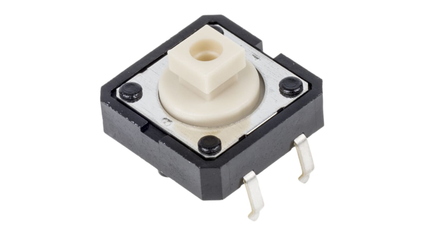 Ivory Plunger Tactile Switch, SPST 50 mA @ 24 V dc 3mm Through Hole