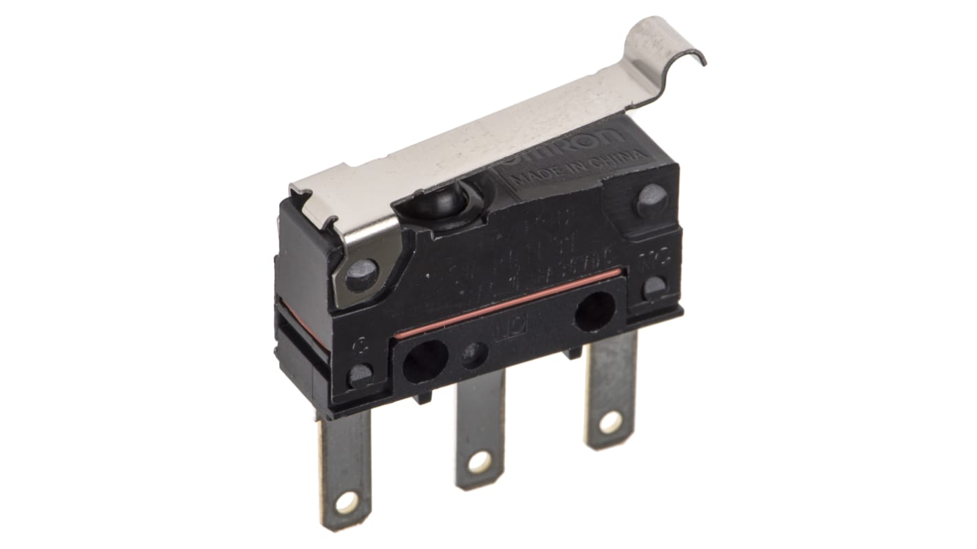Omron Simulated Roller Lever Micro Switch, Tab Terminal, 100 mA @ 30 V dc, SPDT, IP67