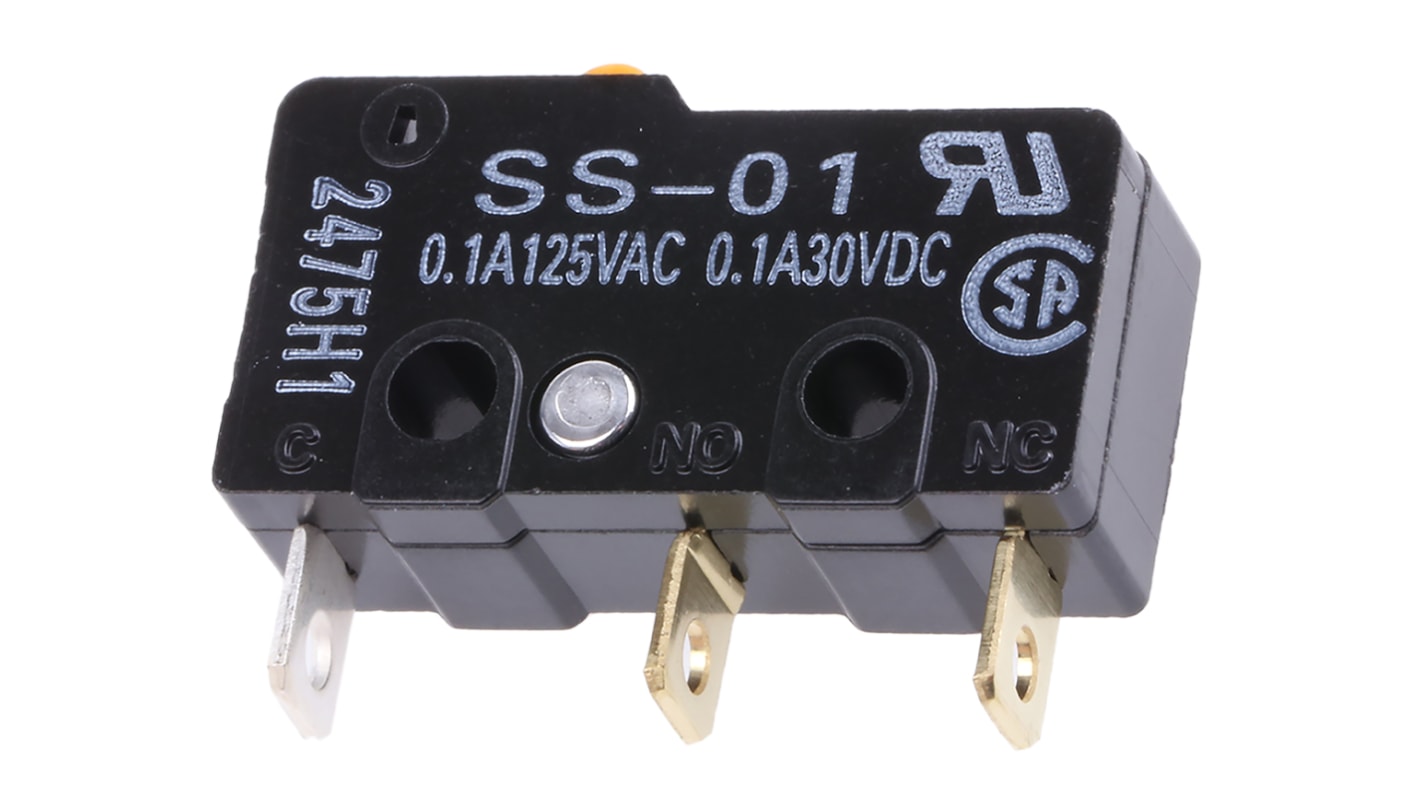 Omron Pin Plunger Micro Switch, Solder Terminal, 100 mA @ 30 V dc, SPDT, IP40