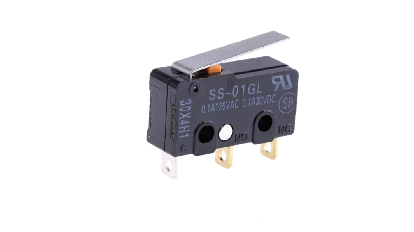 Omron Mikroschalter Scharnierhebel-Betätiger Lötanschluss, 100 mA @ 30 V dc, SPDT IP 40 0,49 N -25°C - +85°C