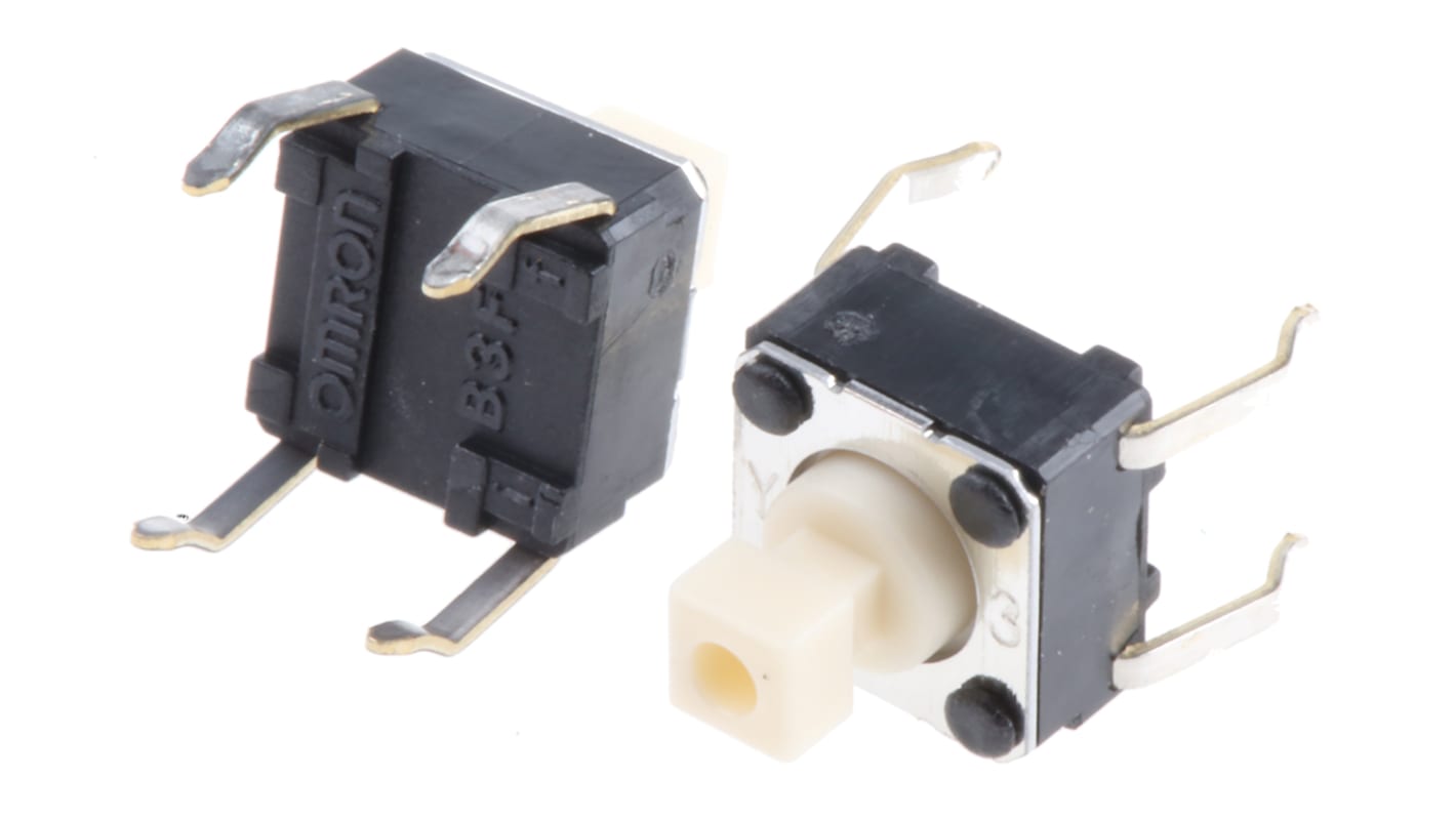 Omron White Plunger Tactile Switch, SPST 50 mA @ 24 V dc 3mm Through Hole