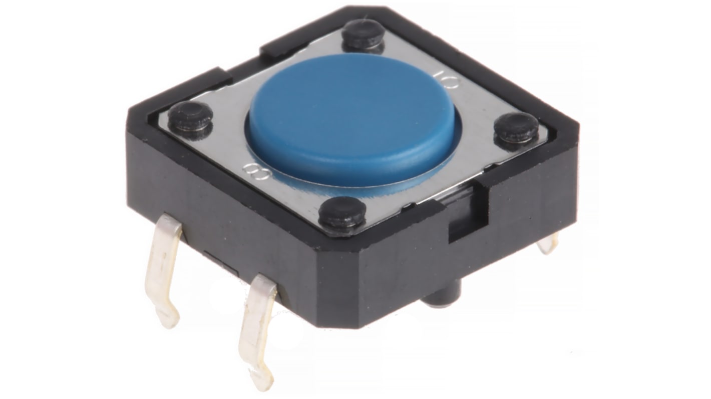 Interruptor táctil tipo Émbolo, Azul, contactos SPST 4.3mm, Montaje en orificio pasante