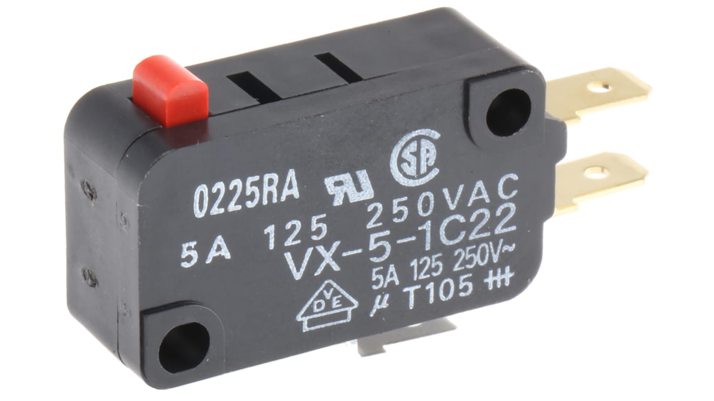 Microinterruttore, Omron, SPDT, 5 A a 250 V c.a., IP40, con linguetta