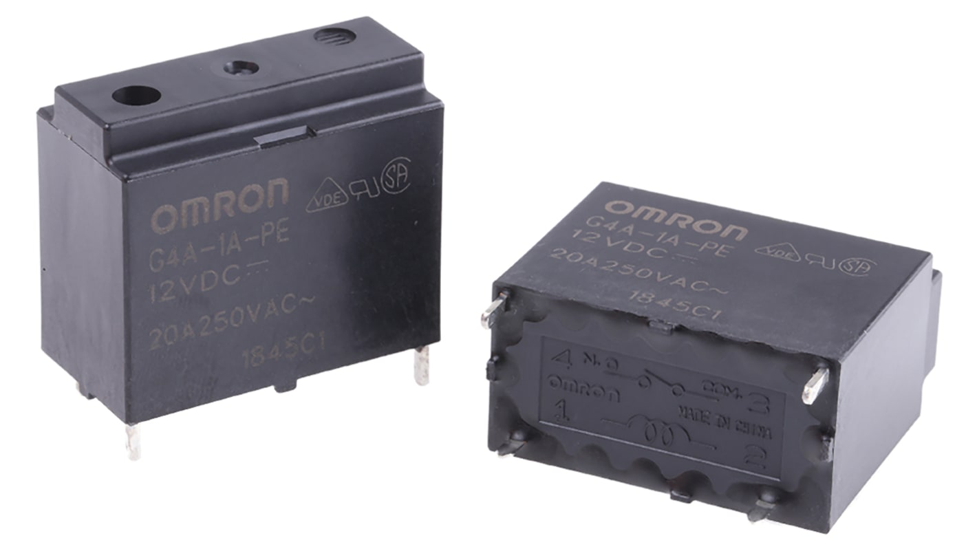 Omron PCB Mount Power Relay, 12V dc Coil, 20A Switching Current, SPST