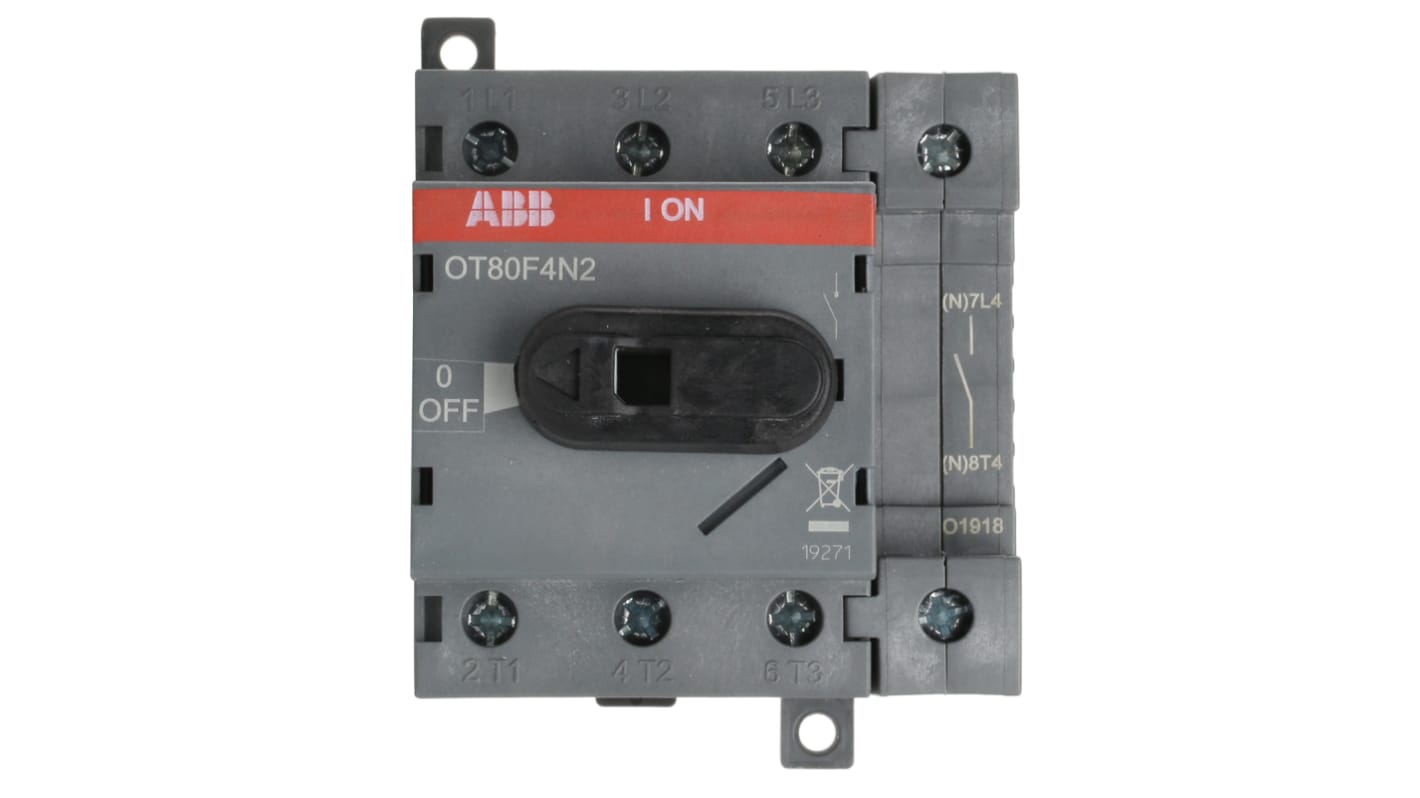 ABB 4P Pole Base Mounting Isolator Switch - 80A Maximum Current, 37kW Power Rating, IP20
