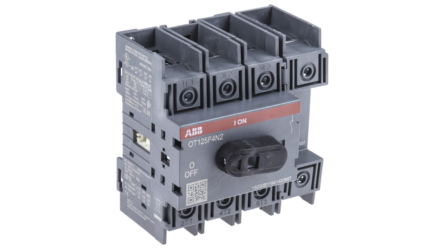 Interrupteur-sectionneur ABB, 4 P, 125A, 750V c.a.