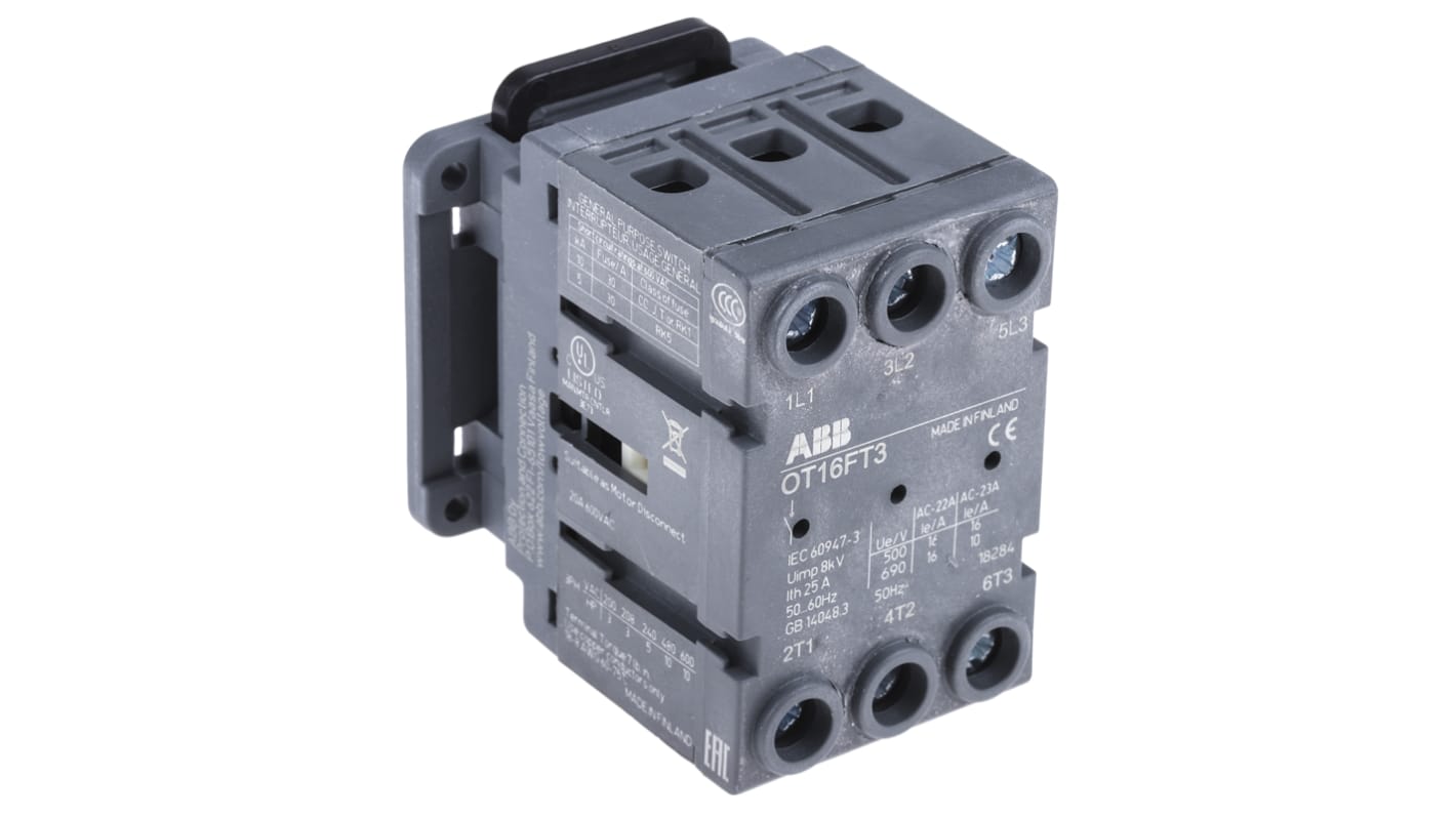 ABB 3P Pole Panel Mount Isolator Switch - 16A Maximum Current, 7.5kW Power Rating, IP20