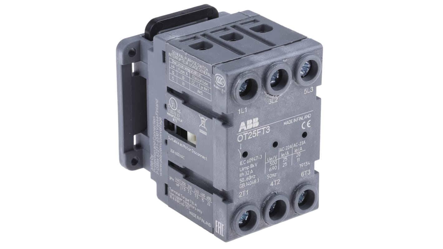 ABB 隔离开关, 3P极, 最大25A, 面板安装, 3相
