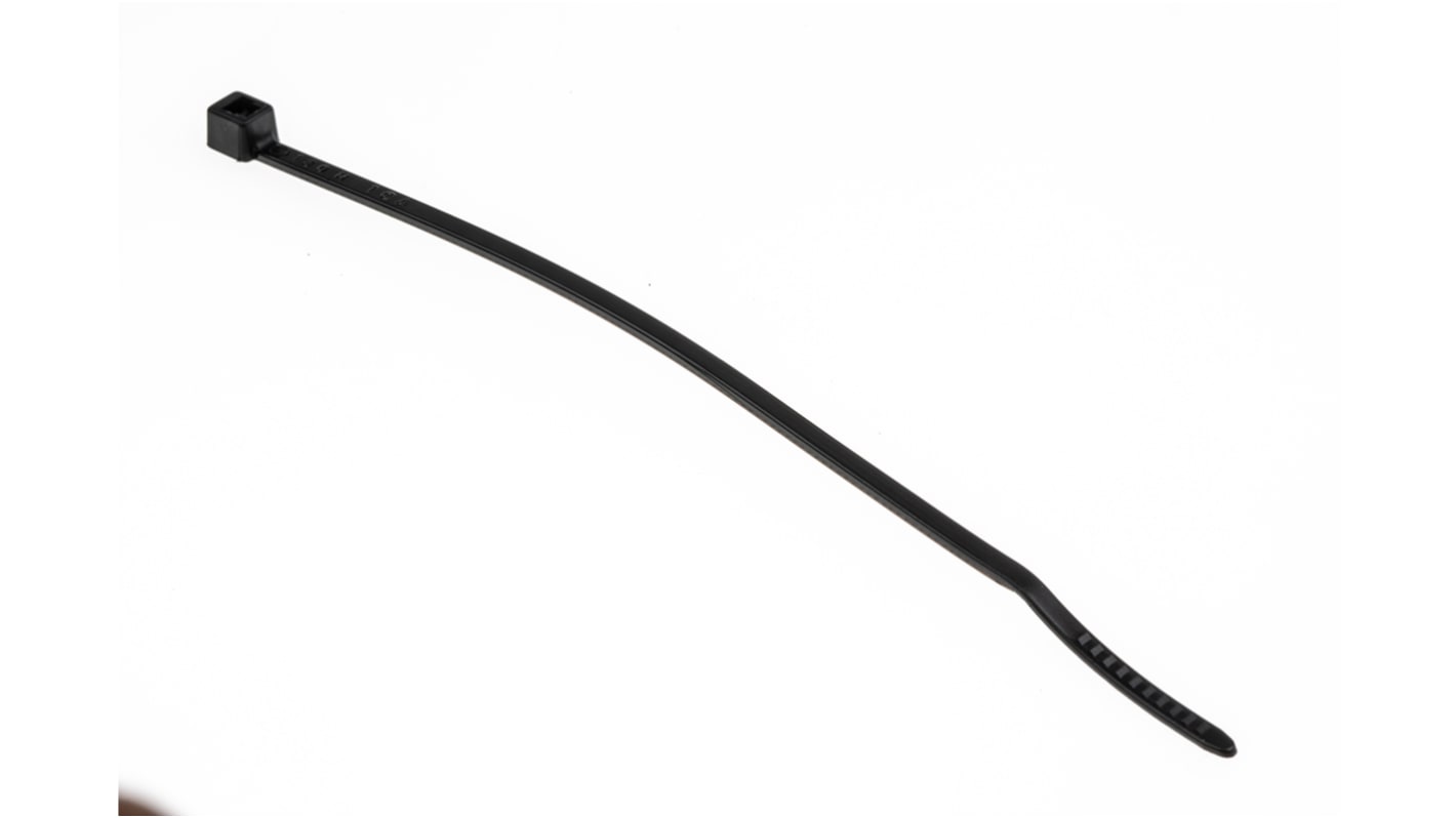 HellermannTyton Cable Tie, 100mm x 2.5 mm, Black Polyamide 6.6 (PA66), Pk-100
