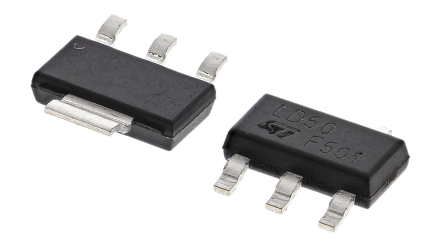 STMicroelectronics LDO稳压芯片, 5 V输出, 1.3A最大输出, 单路输出, SOT-223, 3+Tab针, 贴片安装, 0 °C→+150 °C, ±1%精度