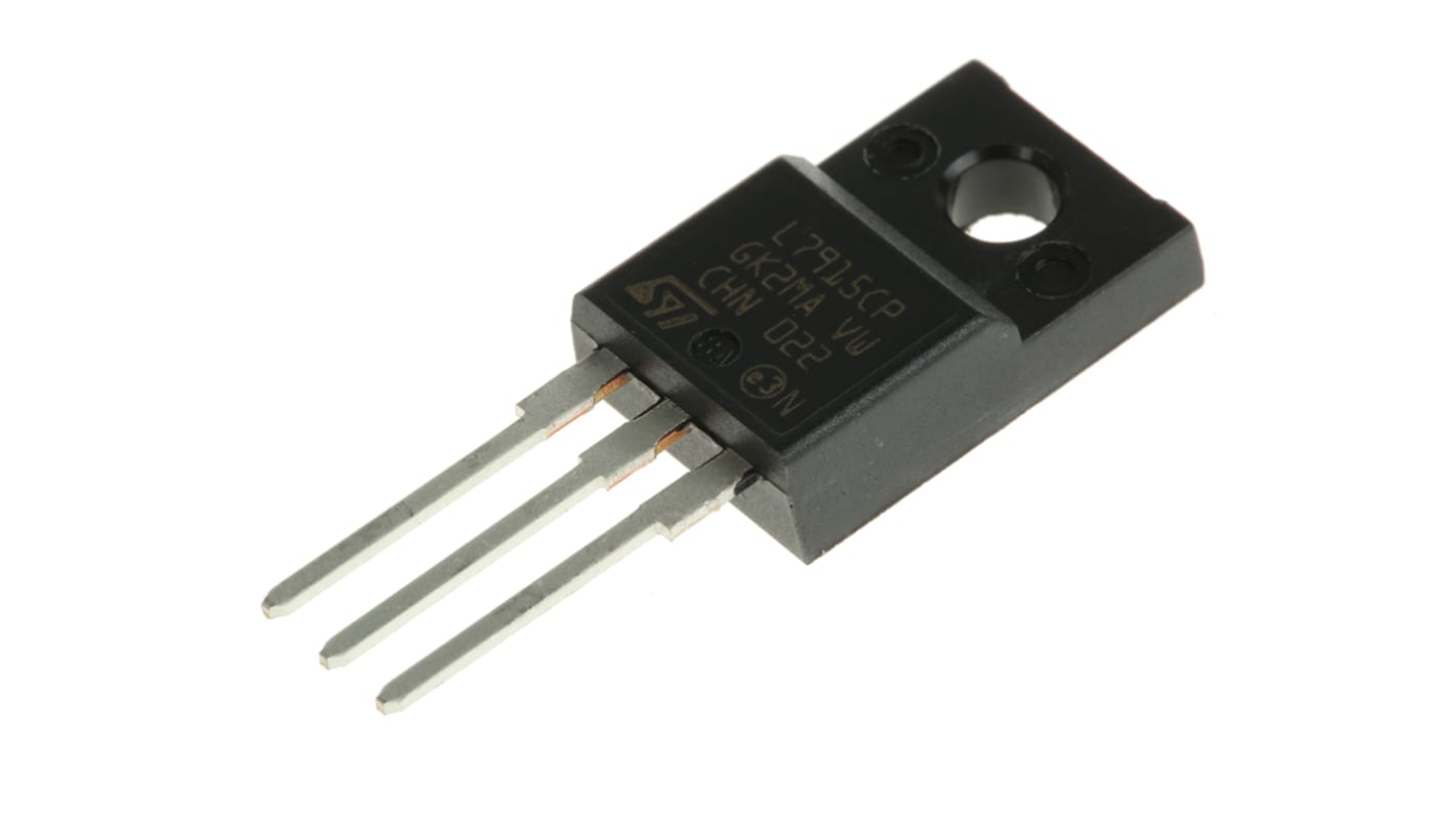 STMicroelectronics 线性稳压芯片, -15 V输出, 1.5A最大输出, 单路输出, TO-220FP, 3针, 通孔安装, 0 °C→+150 °C