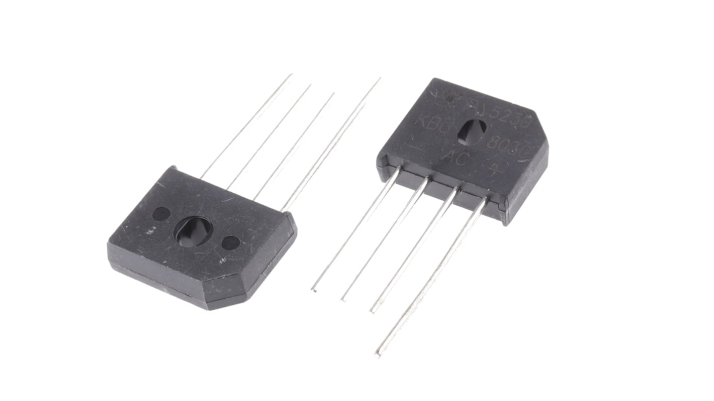 Rectificador en puente, KBU803G, Monofásico, 8A 200V, Conexión de silicio KBU, 4 pines