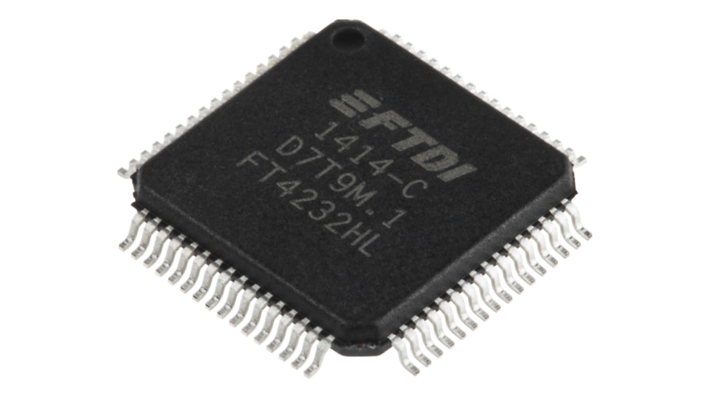 FTDI Chip USB 控制器芯片, 64针, 贴片安装, LQFP, 10 x 10 x 1.4mm