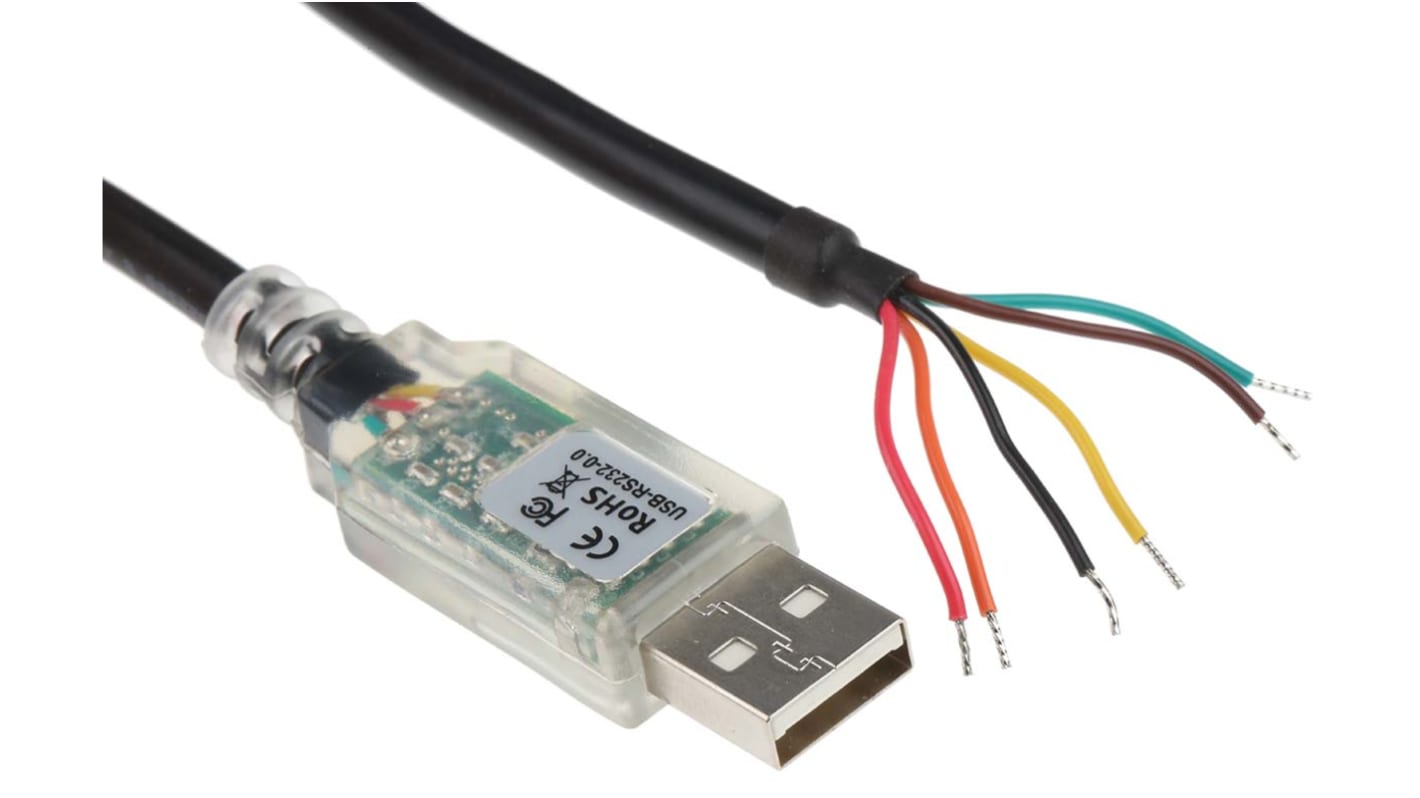 FTDI Chip 转换器电缆, RS232总线, USB A公头转电缆末端, USB 2.0