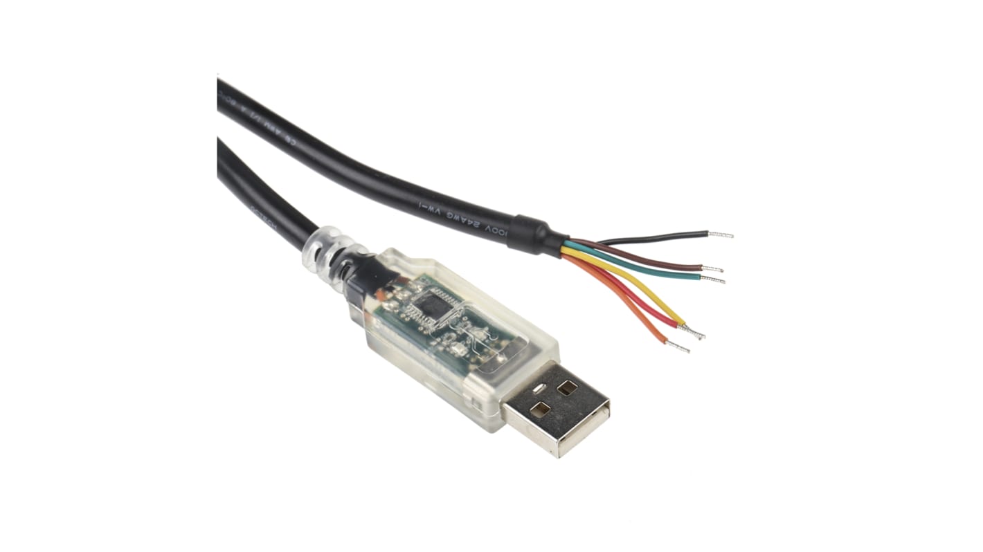 FTDI Chip 转换器电缆, RS232总线, USB A公头转电缆末端