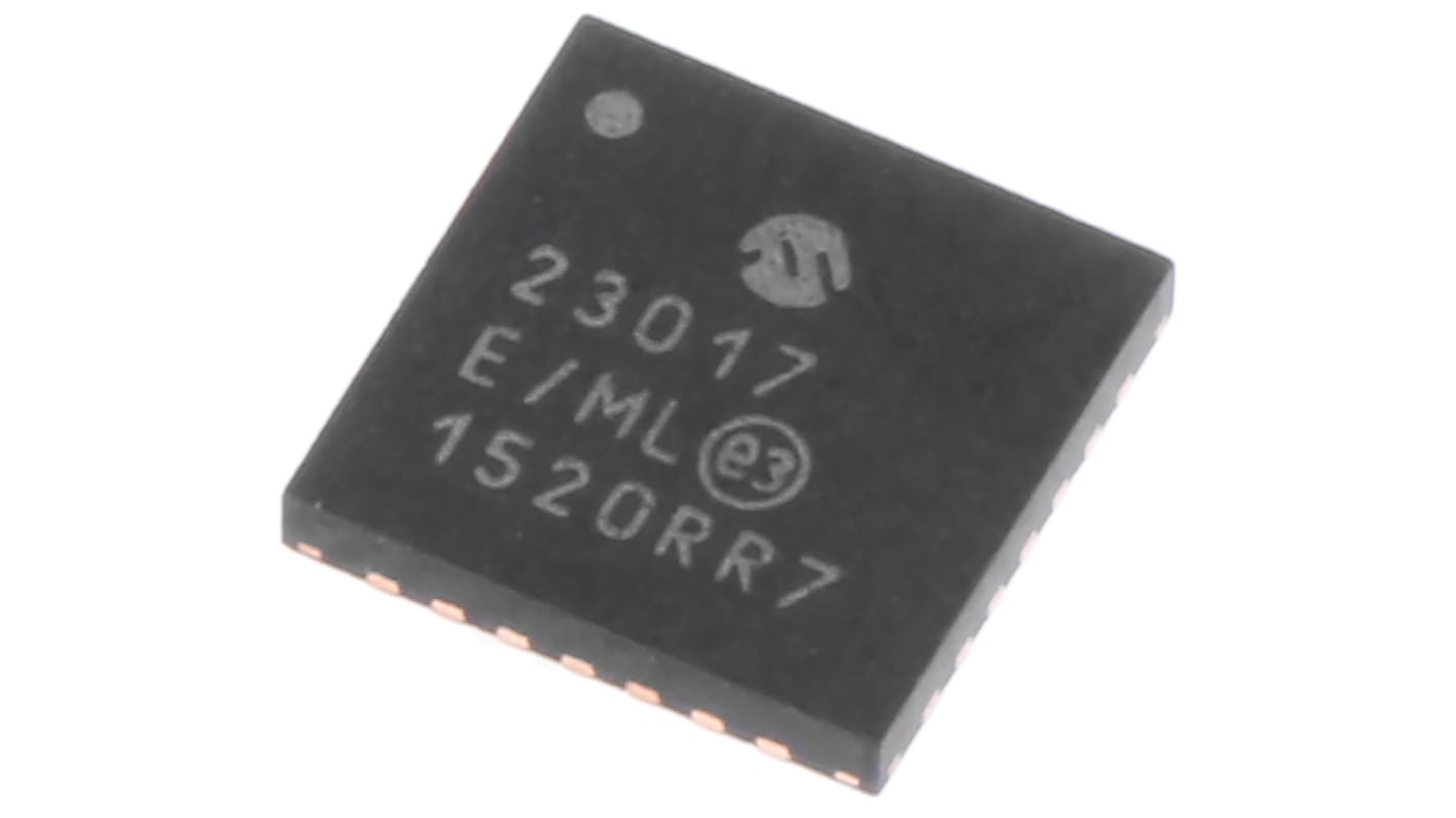 Expansor de E/S, MCP23017-E/ML, 16 canales, I2C, QFN, 1.7MHZ, 28 pines