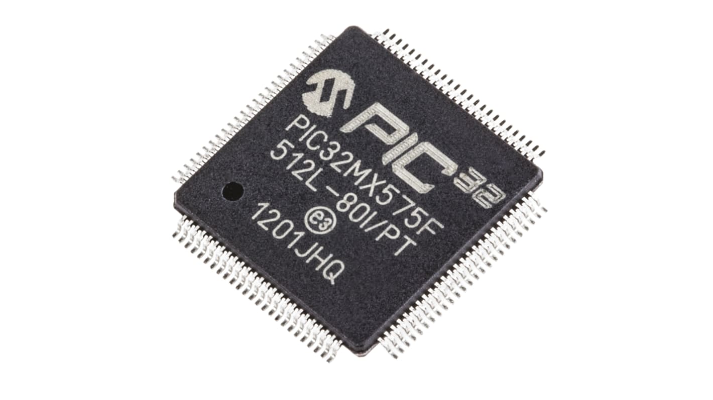Microchip PIC32MX单片机, PIC内核, 100针, TQFP, 最大80MHz, 12 kB, 512 kB 闪存, 64 kB RAM