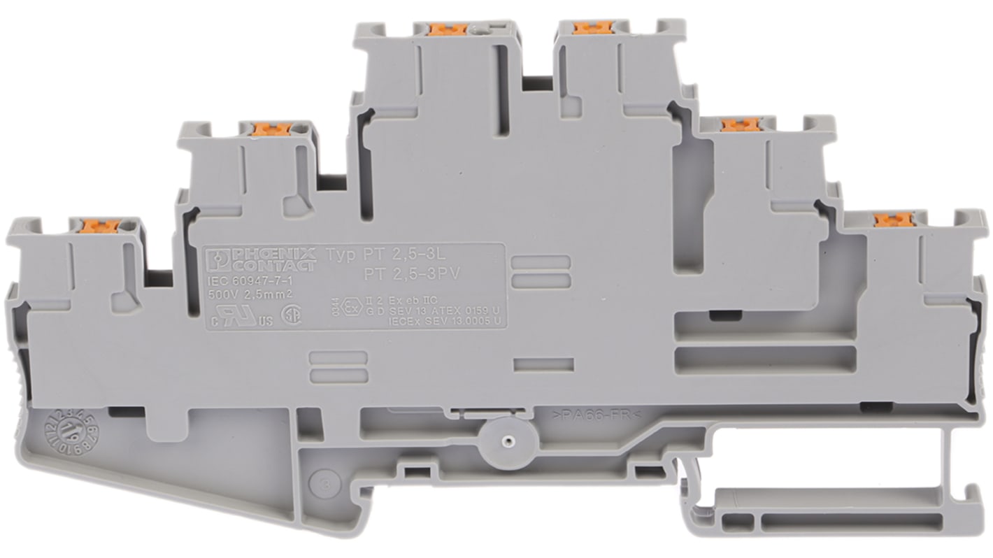 Phoenix Contact 3210499 PT 2.5-3L Series Grey, 0.14 → 4mm², Triple-Level, Push In Termination, ATEX