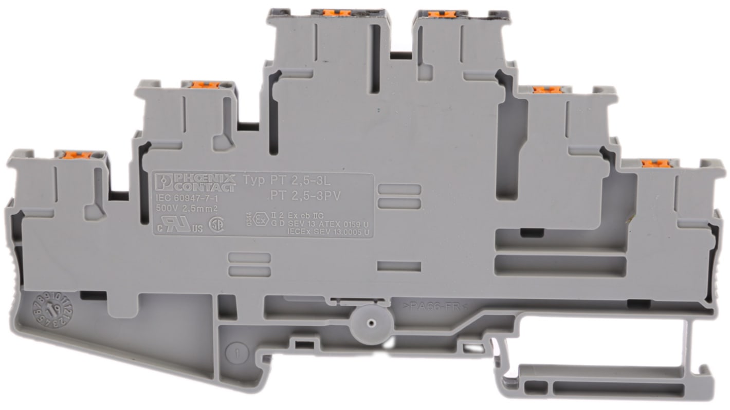 Phoenix Contact 3210512 PT 2.5-3PV Series Grey, 0.14 → 4mm², Triple-Level, Push In Termination, ATEX