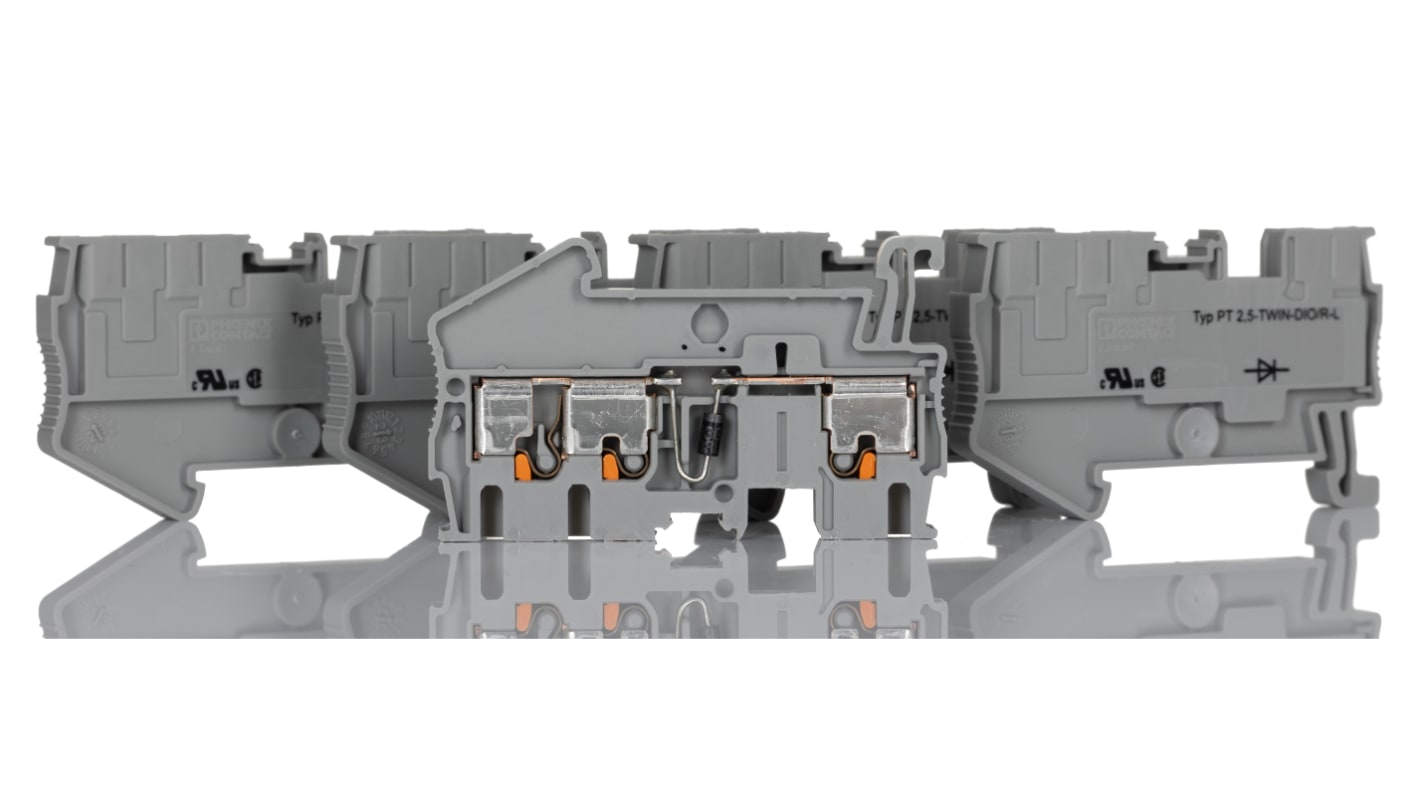 Phoenix Contact 3210253 PT 2.5-TWIN-DIO/R-L Series Grey, 0.14 → 4mm², Single-Level, Push In Termination