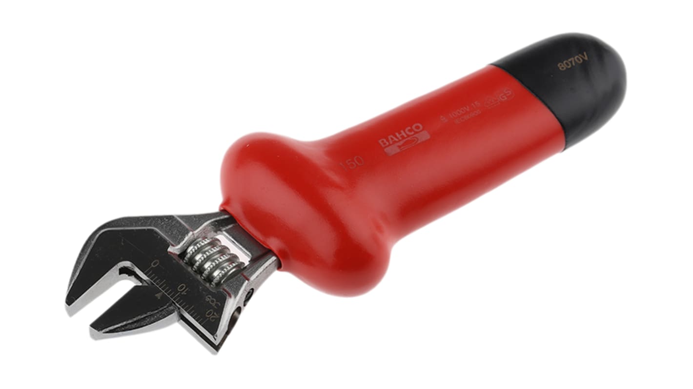 Bahco Adjustable Spanner, 165 mm Overall, 20mm Jaw Capacity, Insulated Handle, VDE/1000V