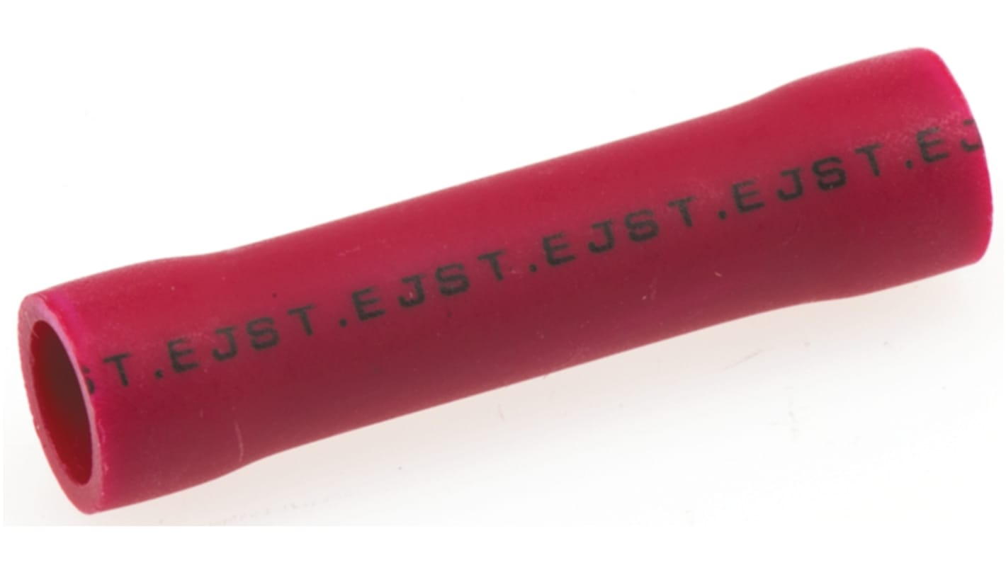 JST, FVC Butt Splice Connector, Red, Insulated 22 → 16 AWG