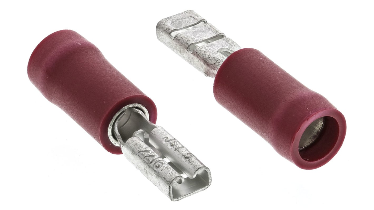 JST FVDDF Red Insulated Female Spade Connector, Receptacle, 2.79 x 0.5mm Tab Size, 0.25mm² to 1.65mm²