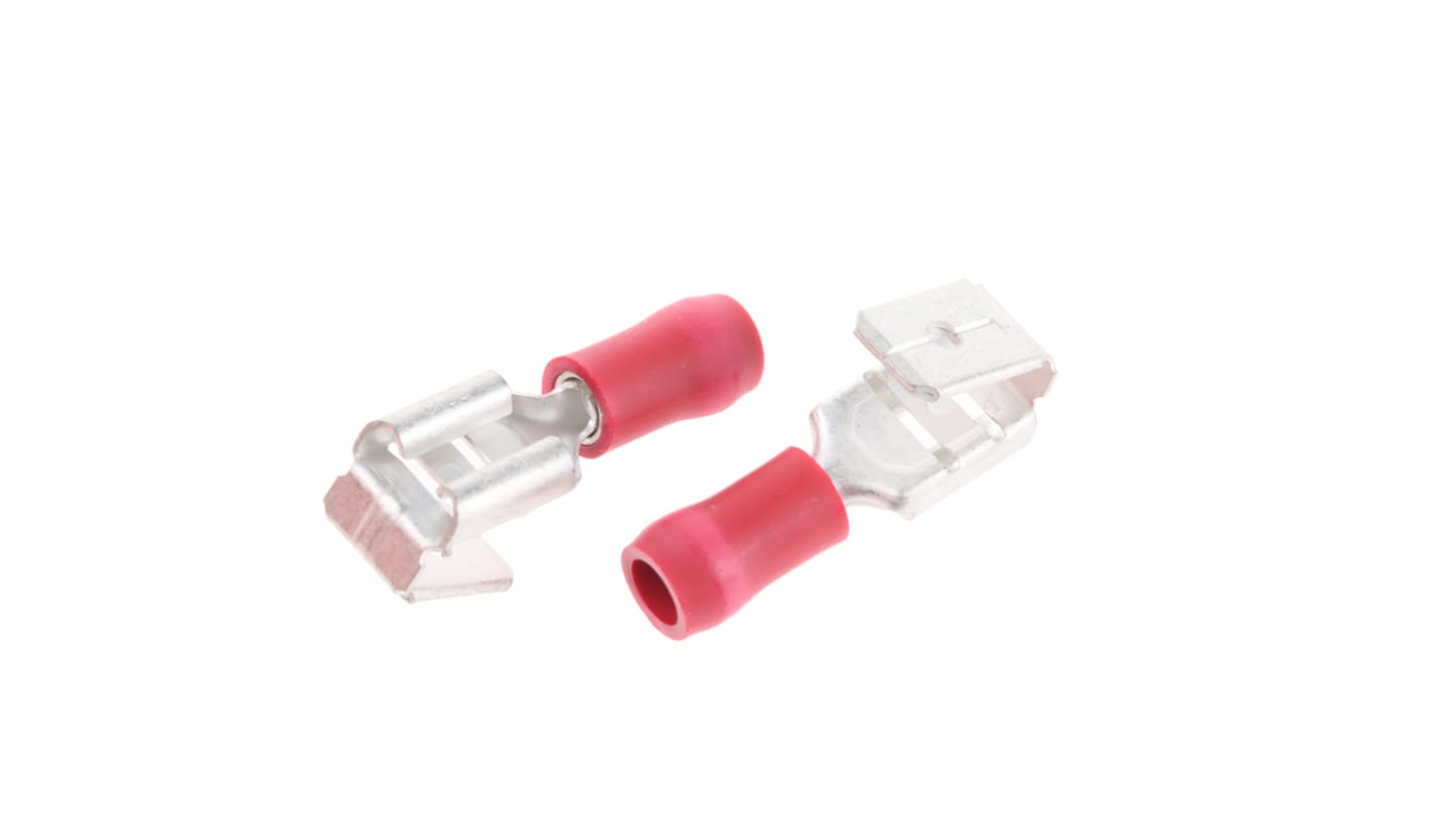 Terminal de lengüeta hembra aislado de color Rojo JST FVDDFM de crimpar, 6.3 x 0.8mm, 0.25mm² → 1.65mm², long. 20.5mm