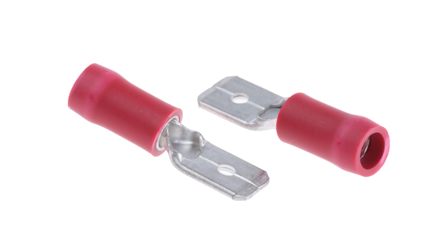 JST FVDDM Red Insulated Male Spade Connector, Tab, 6.3 x 0.8mm Tab Size, 0.25mm² to 1.65mm²