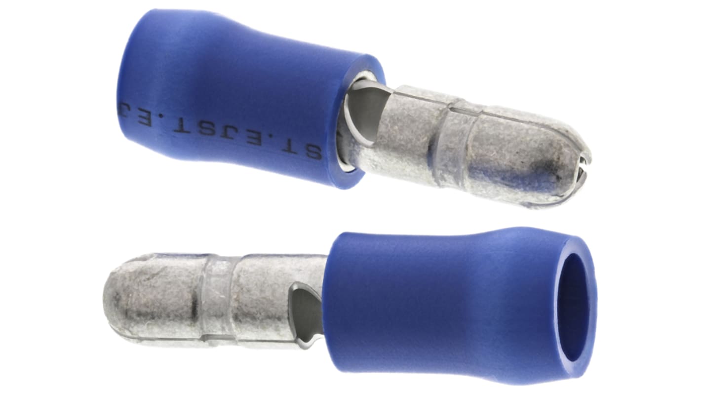 JST, FVDGM Insulated Male Crimp Bullet Connector, 1mm² to 2.6mm², 16AWG to 14AWG, 4mm Bullet diameter, Blue