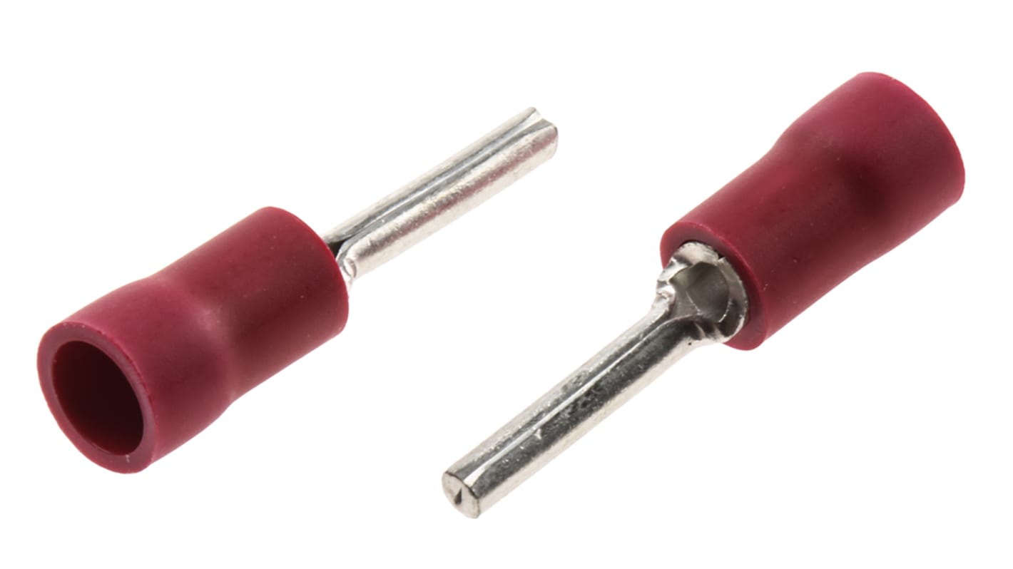 JST, FVPC Insulated Crimp Pin Connector, 0.25mm² to 1.65mm², 22AWG to 16AWG, 1.9mm Pin Diameter, 12mm Pin Length, Red