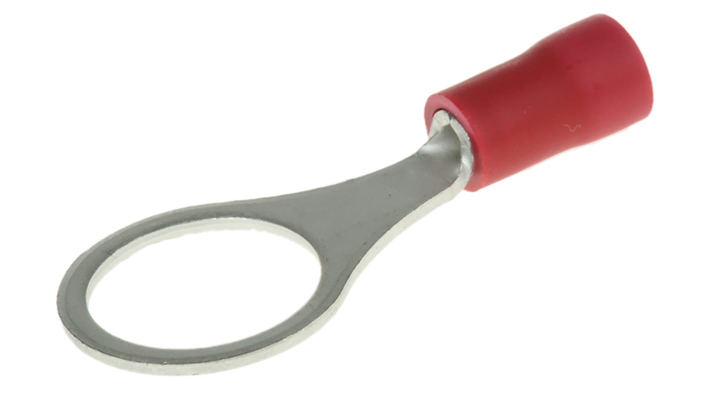 JST, FV Insulated Ring Terminal, M10 (3/8) Stud Size, 0.25mm² to 1.65mm² Wire Size, Red