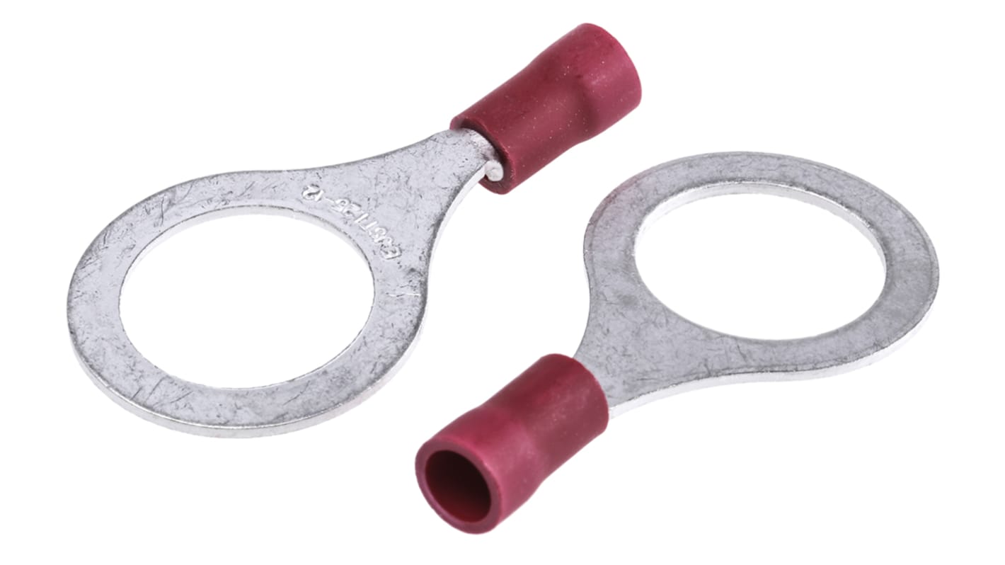 JST, FV Insulated Ring Terminal, M12 Stud Size, 0.25mm² to 1.65mm² Wire Size, Red