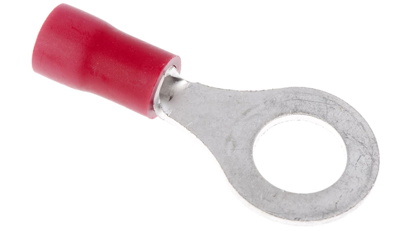 JST, FV Insulated Ring Terminal, M6 (1/4) Stud Size, 0.25mm² to 1.65mm² Wire Size, Red