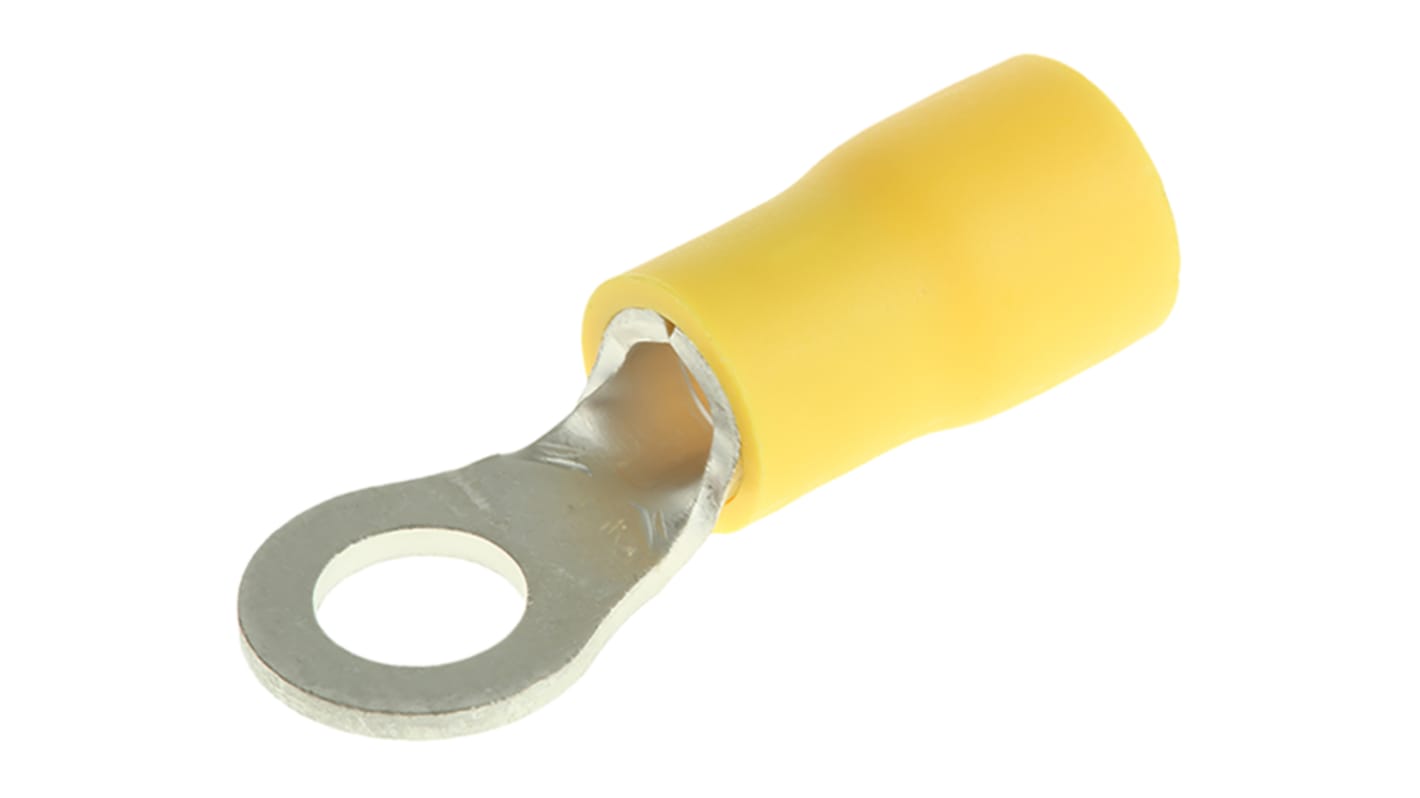 JST, FV Insulated Ring Terminal, M5 (#10) Stud Size, 2.6mm² to 6.6mm² Wire Size, Yellow