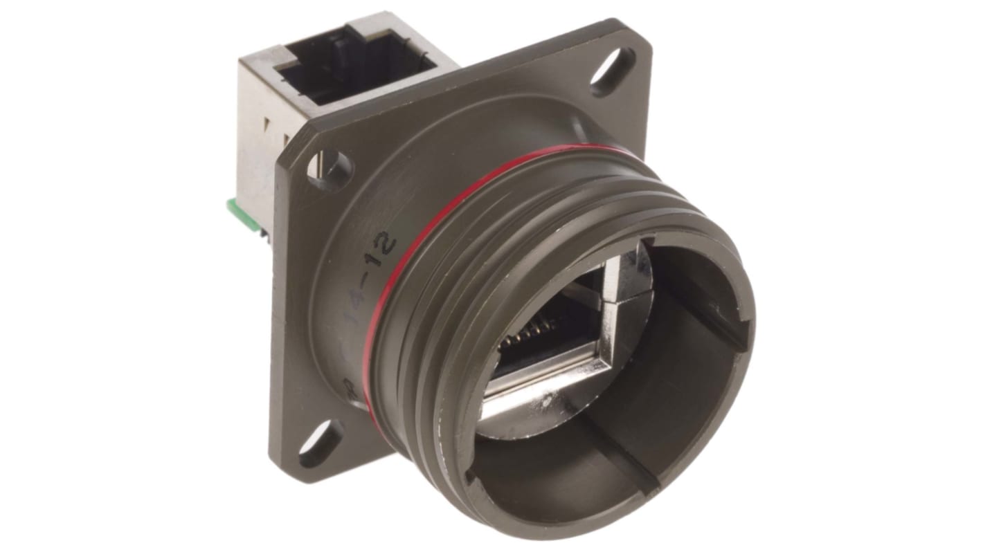 Amphenol Socapex RJFTV Series Female RJ45 Connector, Panel Mount, Cat5e Right Angle 1 Port 8 -Way