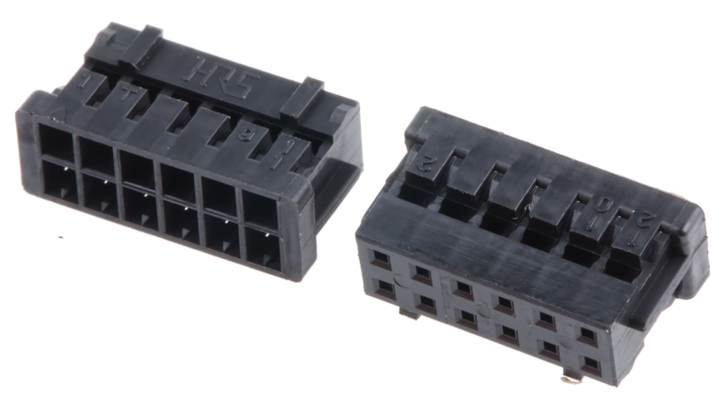 Carcasa de conector Hirose DF11-12DS-2C, Serie DF11, paso: 2mm, 12 contactos, 2 filas, Recto, Hembra, Montaje de Cable