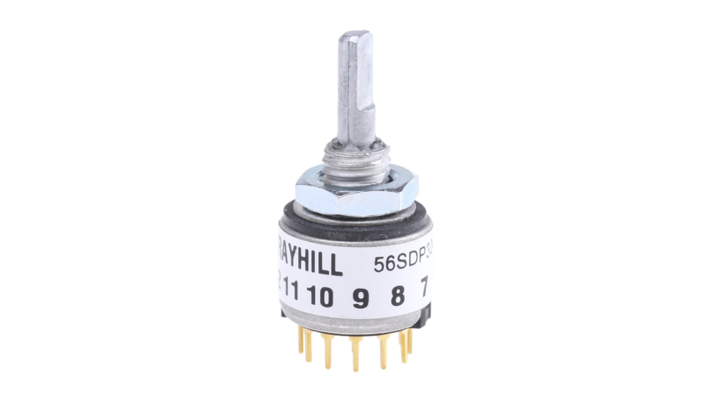 Grayhill, 12 Position SPST Rotary Switch, 200 mA @ 30 V dc, Solder