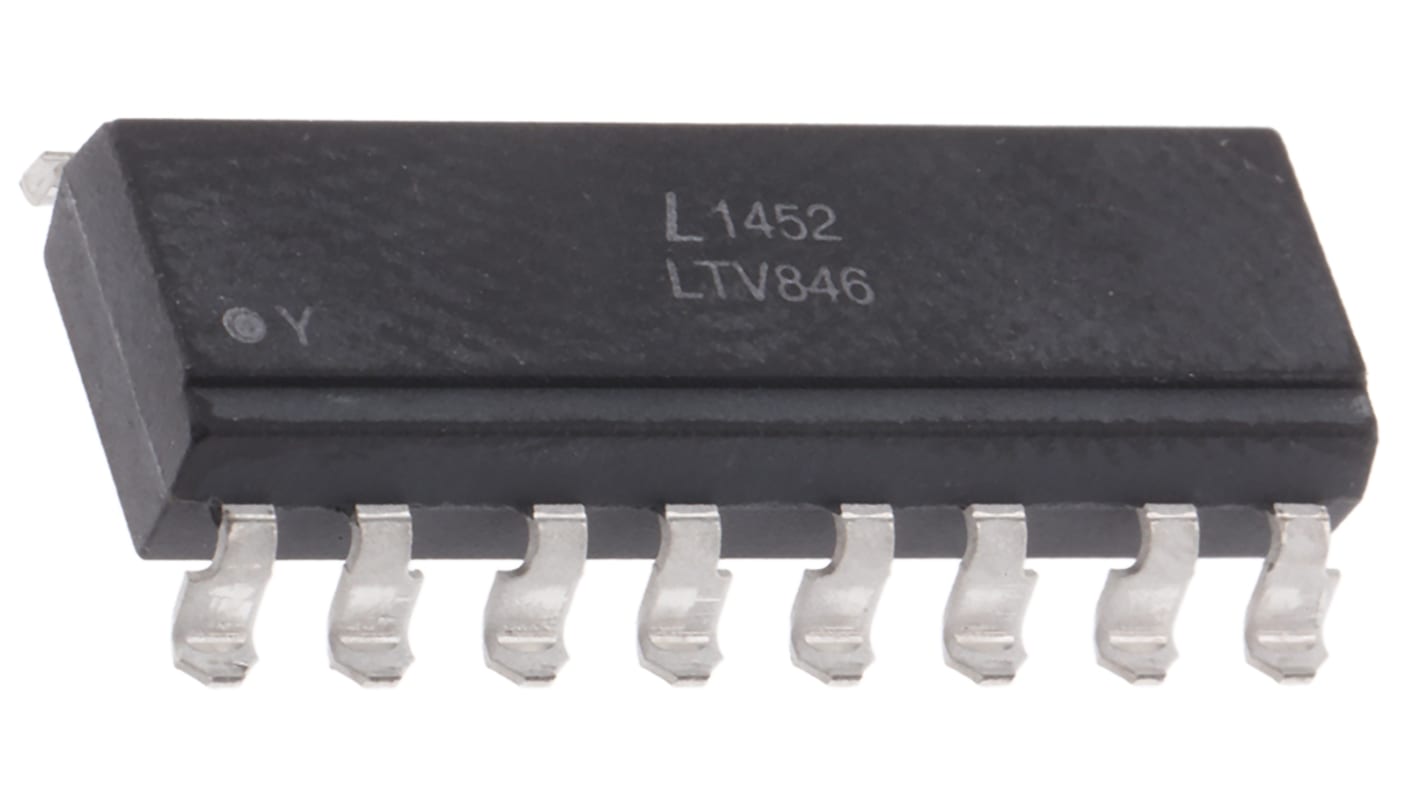 Lite-On, LTV-846S DC Input Transistor Output Quad Optocoupler, Surface Mount, 16-Pin PDIP