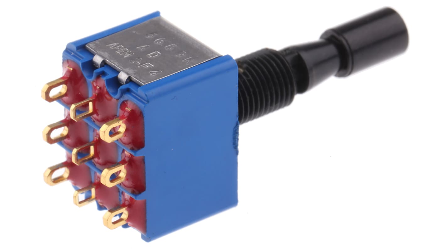APEM Toggle Switch, Panel Mount, On-Off-On, 3PDT, Solder Lug Terminal, 30V dc