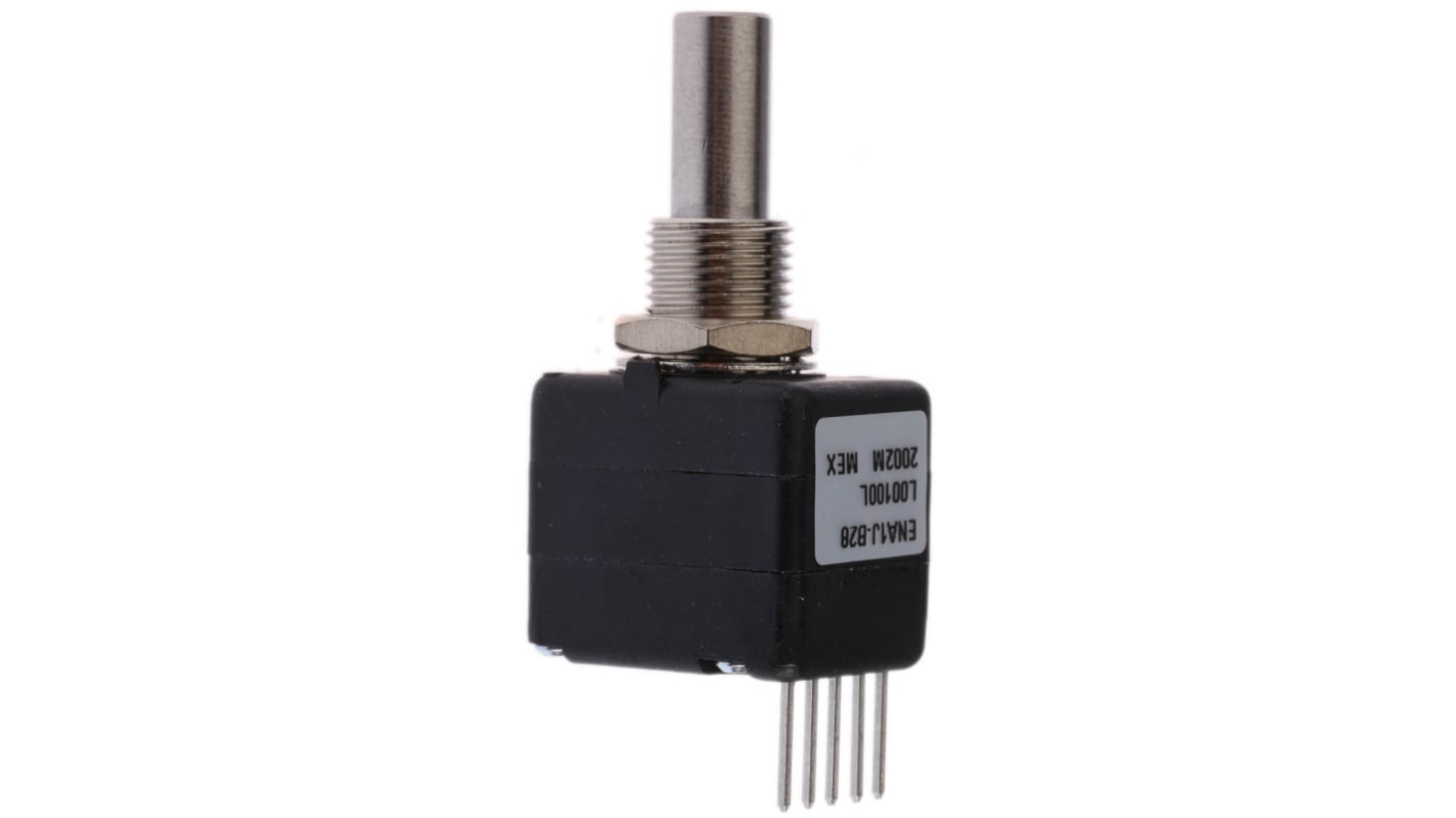 Bourns 光学编码器, 光学编码器, 100ppr, 正交输出信号, 5 V 直流, 连续轴, 最高+75°C, 面板安装安装, IP40