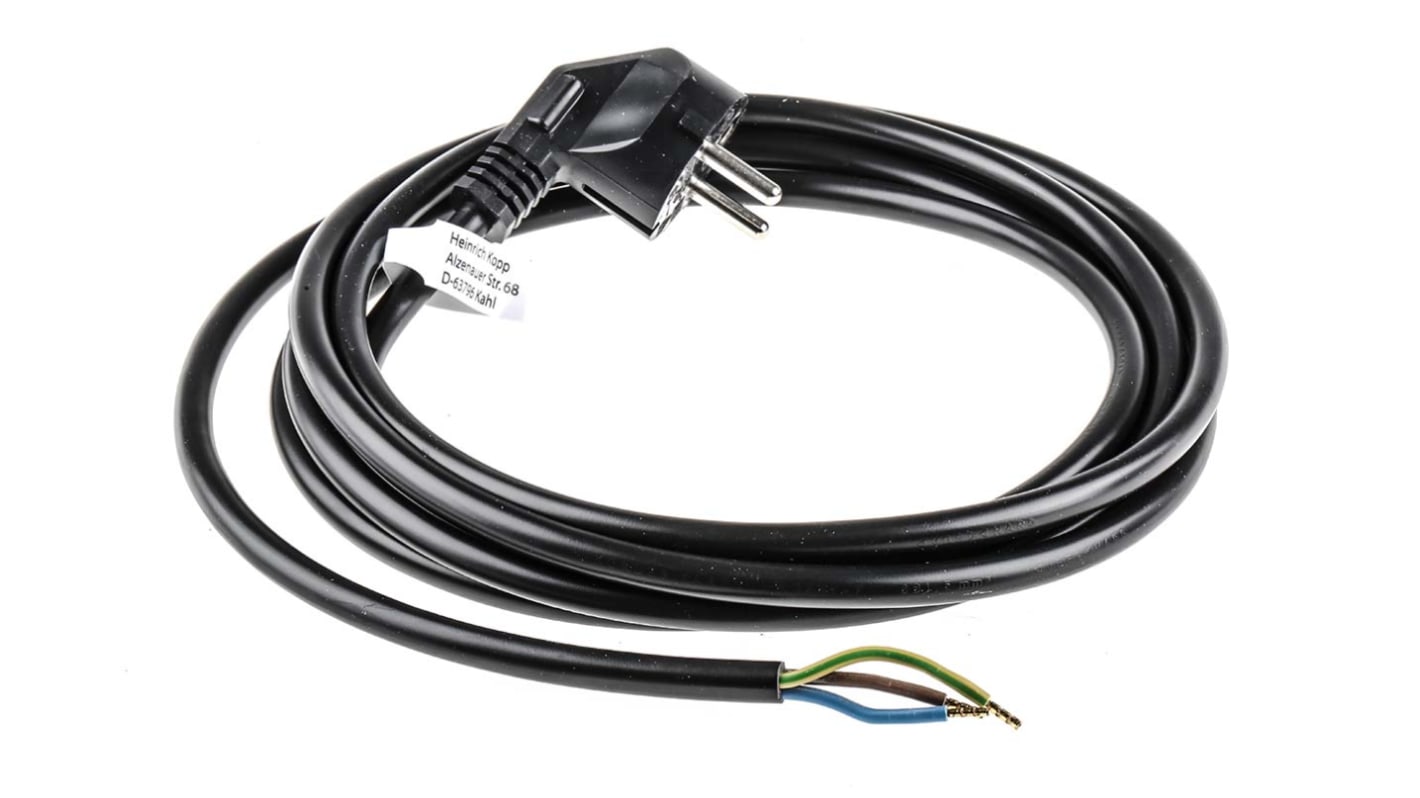 Cable de alimentación Kopp Negro de 3m, con. A Sin terminación, con. B Conector macho Shuko alemán tipo F, macho, 250 V