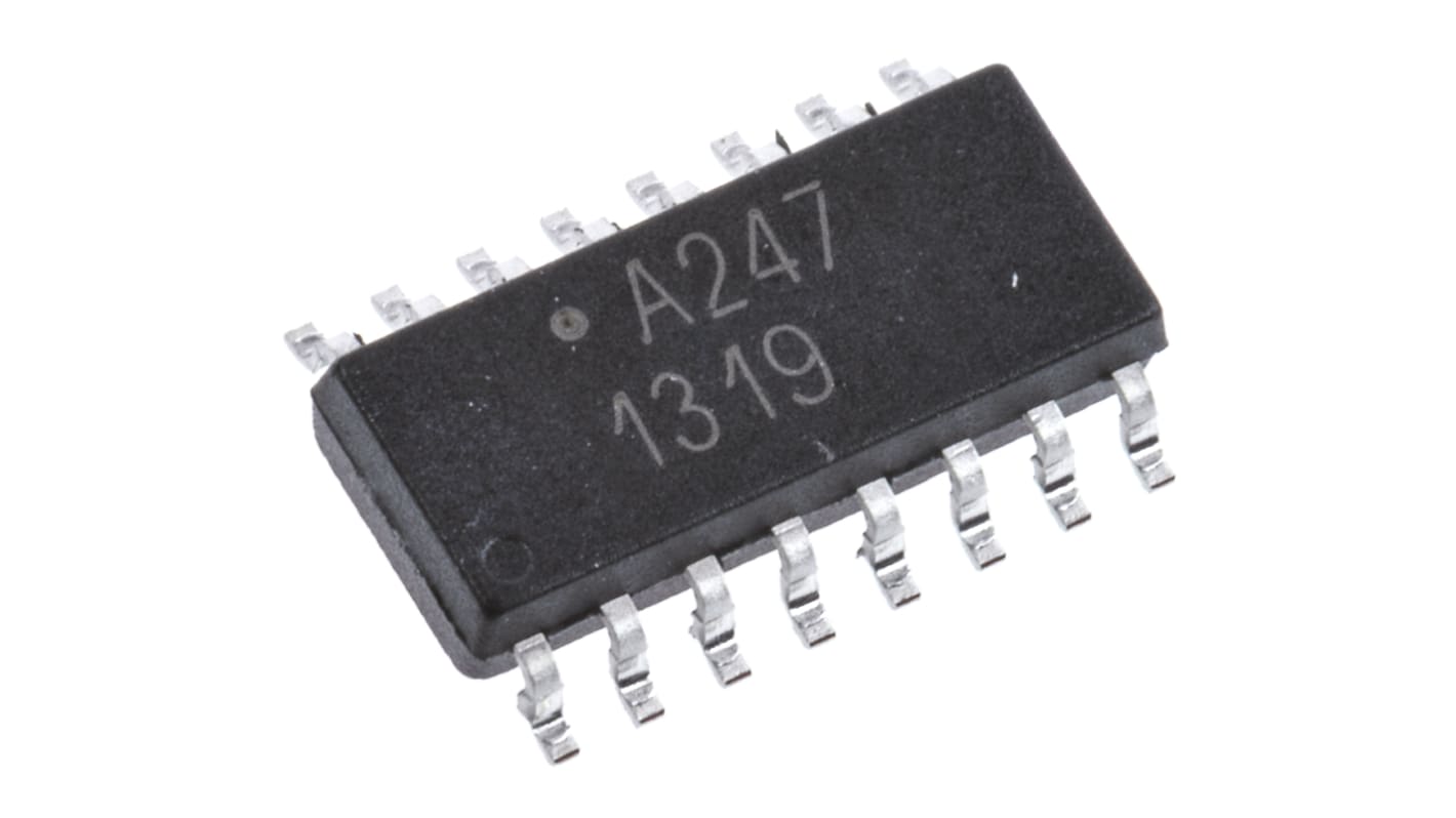 Broadcom, ACPL-247-500E DC Input Transistor Output Quad Optocoupler, Surface Mount, 16-Pin SOIC