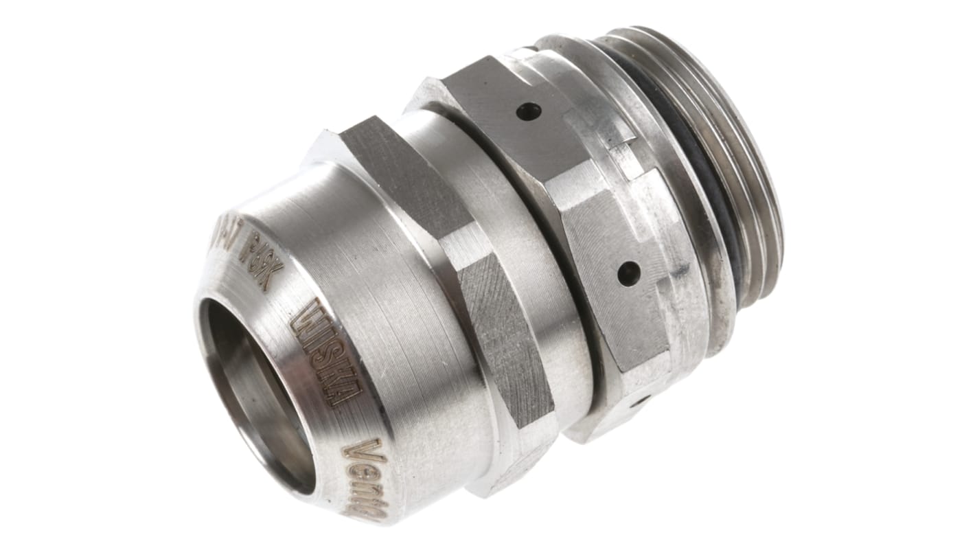 VentGLAND Series Metallic Stainless Steel Cable Gland, M25 Thread, 9mm Min, 17mm Max, IP68, IP69K