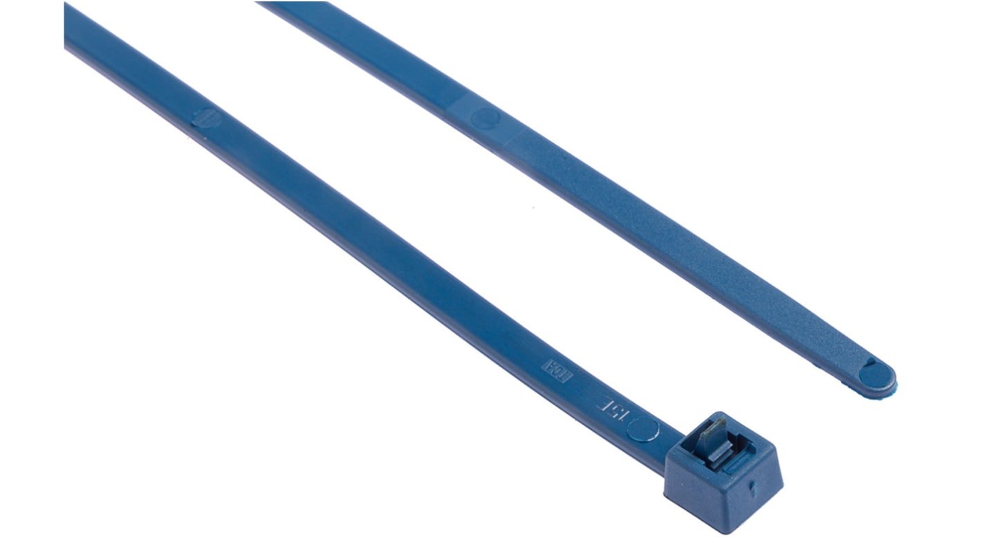 HellermannTyton Cable Tie, Releasable, 250mm x 4.6 mm, Blue Metal Detectable, Pk-100