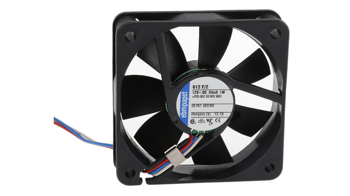 ebm-papst 600 F DC-Axiallüfter, Gleitlager, 12 V dc / 1W, 60 x 60 x 15mm, 3900U/min, 29m³/h