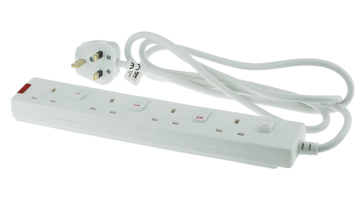 RS PRO Type G - British 4 Gang Extension socket, 2m Cable