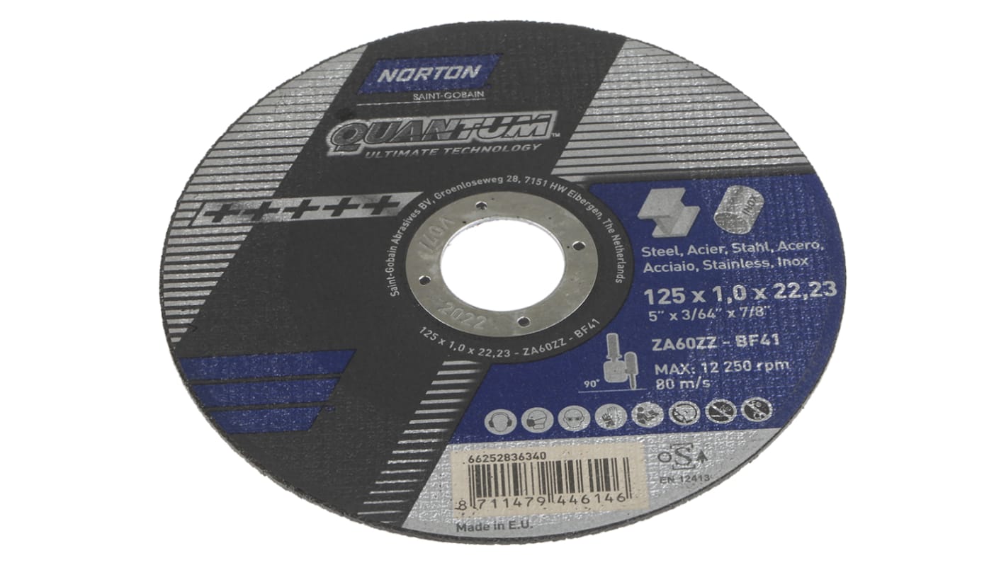 Norton Cutting Disc Ceramic Cutting Disc, 125mm x 1mm Thick, Quantum, 25 in pack